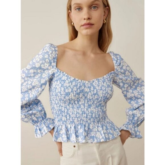 Reformation Tops - 💕REFORMATION💕 Cambria Linen Top ~ Sofie Blue Floral Print Small S NWT